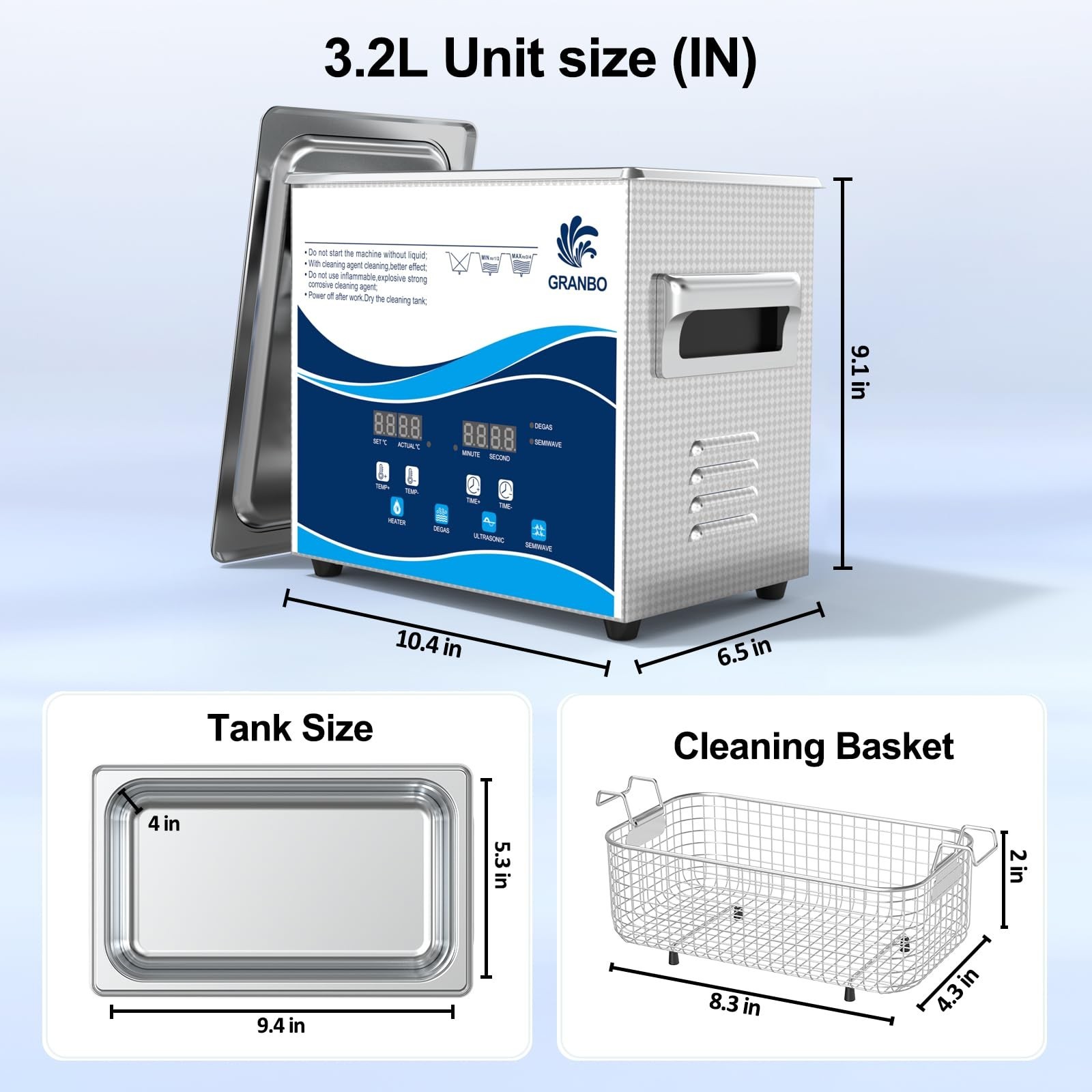 Ultrasonic Machine 3.2L 120W Jewelry Cleaning Ultrasonic Machine 40kHz with H…