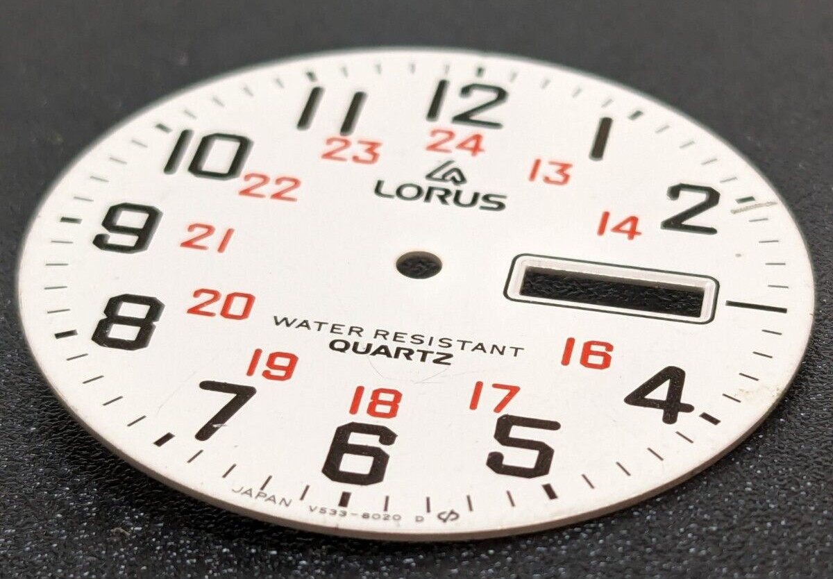 Vintage Lorus 28.5mm V533-8020 D Watch Dial – Black Mins/Hrs – Red 24 HRs