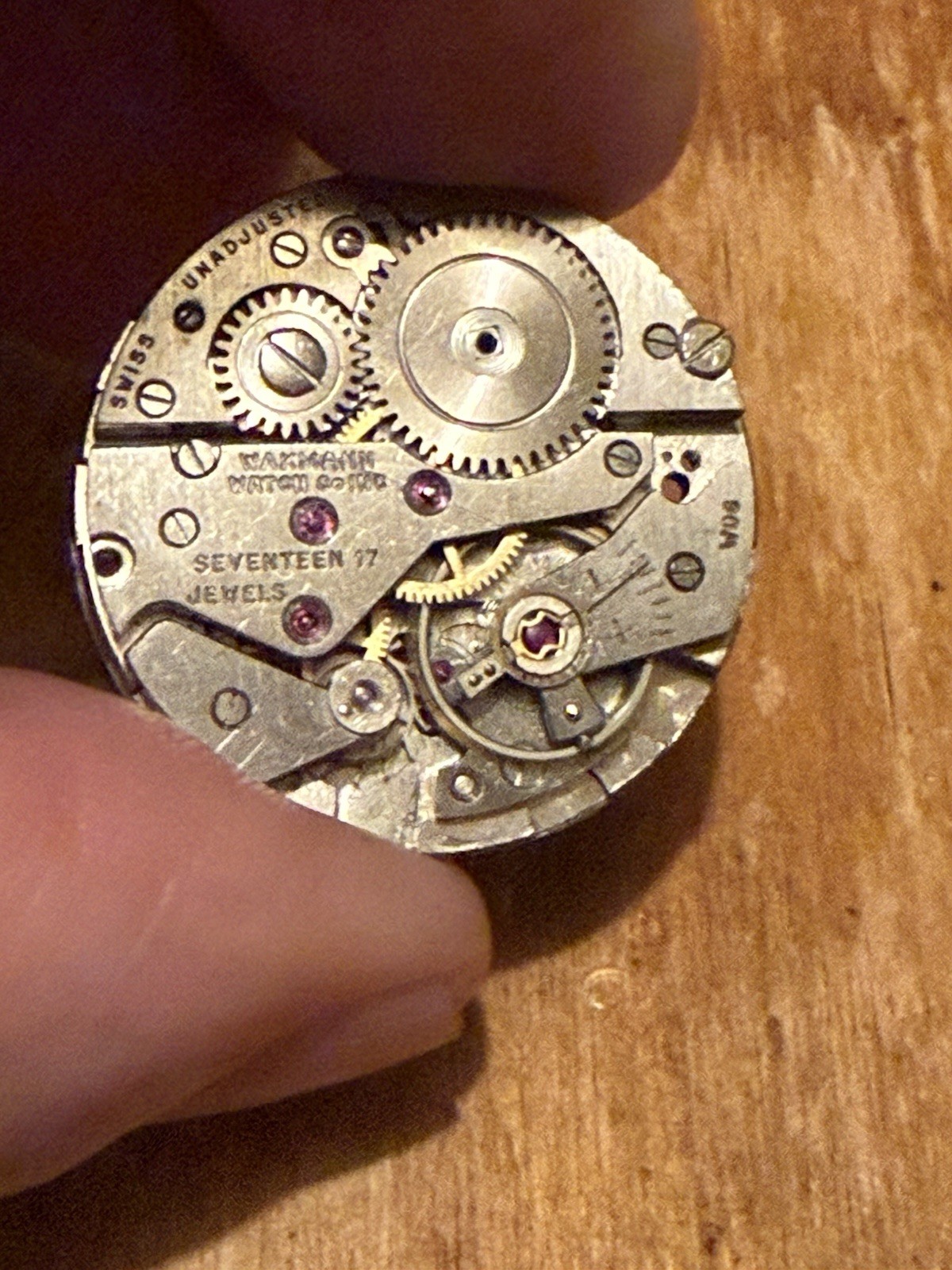 Vintage Wakmann Swiss Cal. Model WOG 17 Jewels Mechanical Watch Movement RUNS
