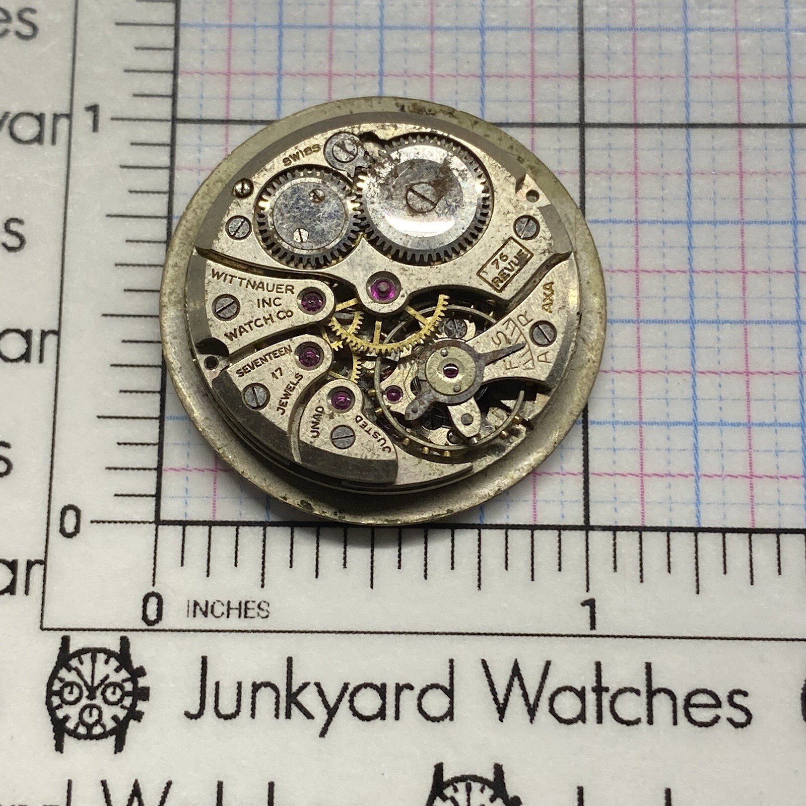 Wittnauer Watch Movement Repairs Parts Spare Watchmaker Revue 76 Swiss 17 Jewels