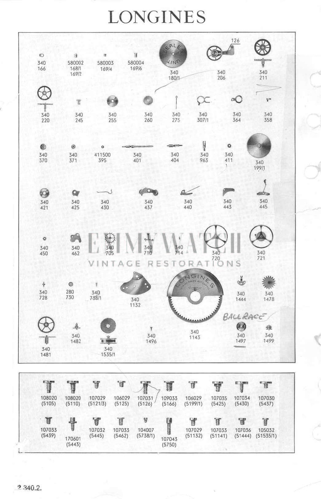 LONGINES CAL. 340 MOVEMENT PARTS – SELECT AN ITEM