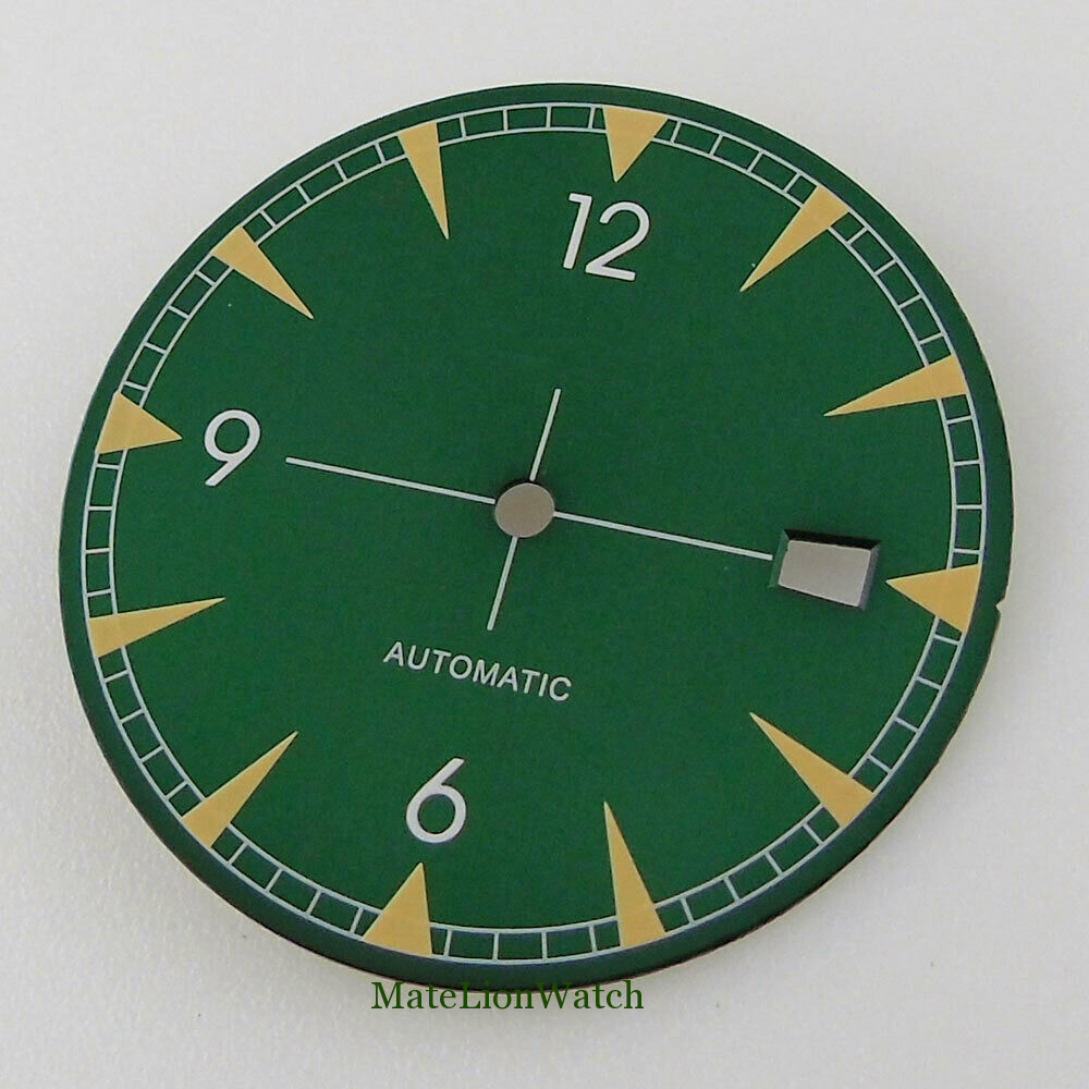 33.5mm Watch Dial Spare Parts Fit For NH35 / NH35A Date Window Green Lume Bliger
