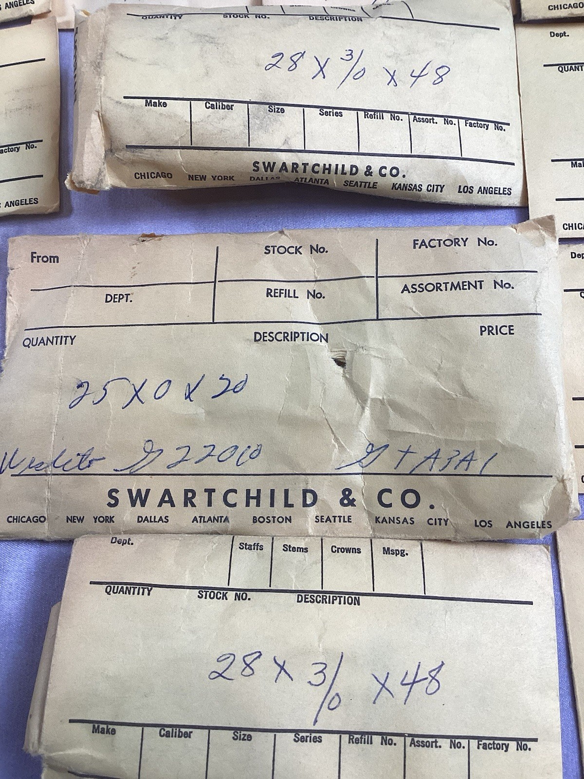 Assortment Of 16 Envelopes Vintage Swartchild Clock Mainspring Parts Repair NOS