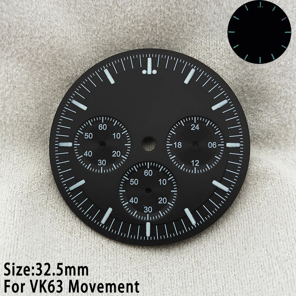 Custom Panda Dial VK63 32.5mm C3 Green Luminous Date NH35 for Quartz Model
