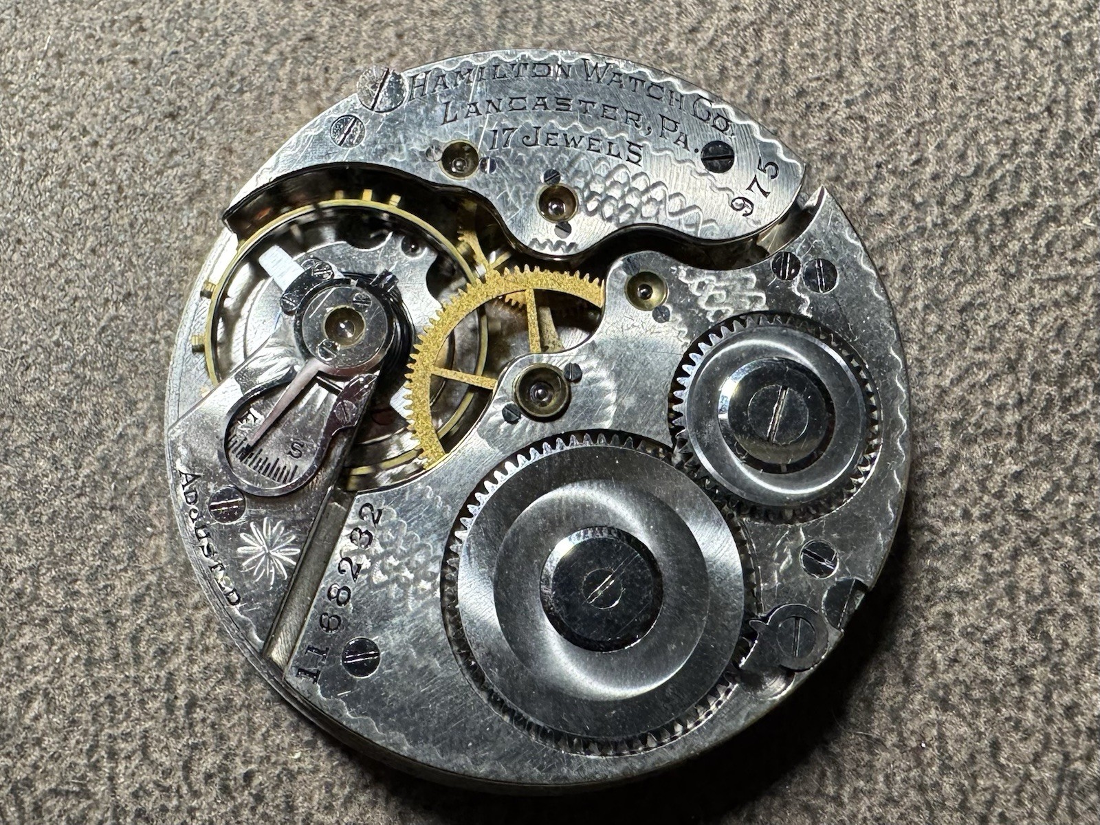 1902 HAMILTON 16S 16J PW PS GRADE 977 POCKET WATCH MOVEMENT private label