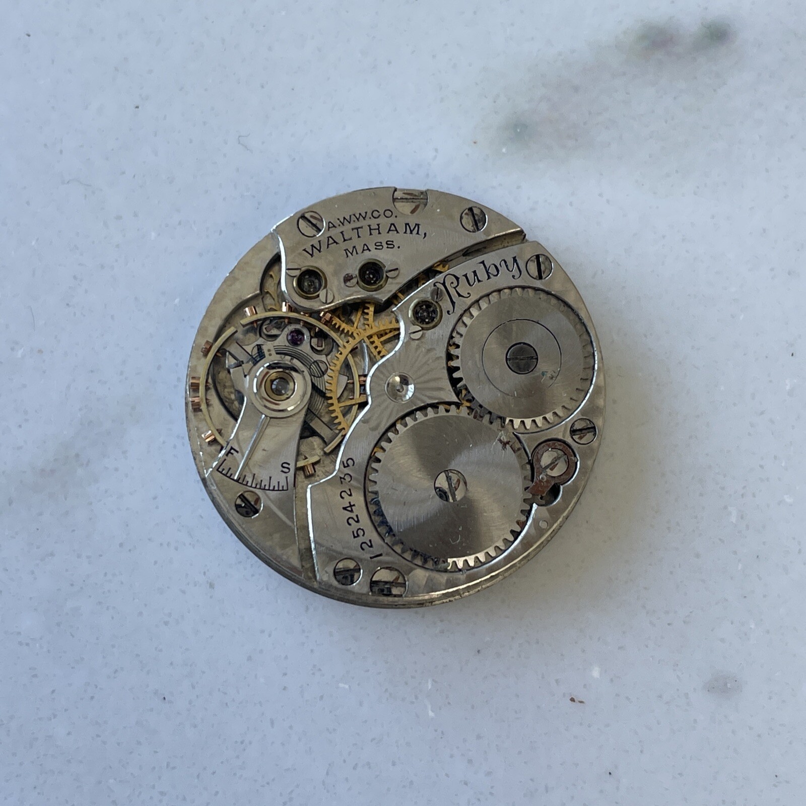 American Waltham Watch Co. 12524235 pocket watch movement & dial parts deals buy