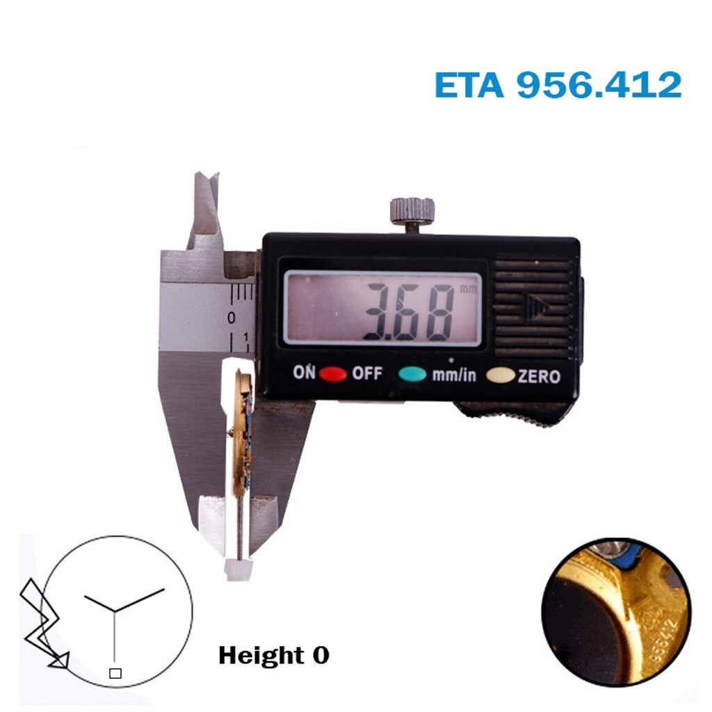 ETA 956.412 Swiss Watch Movement, 3 Hands, Gray Date Disk at 6.