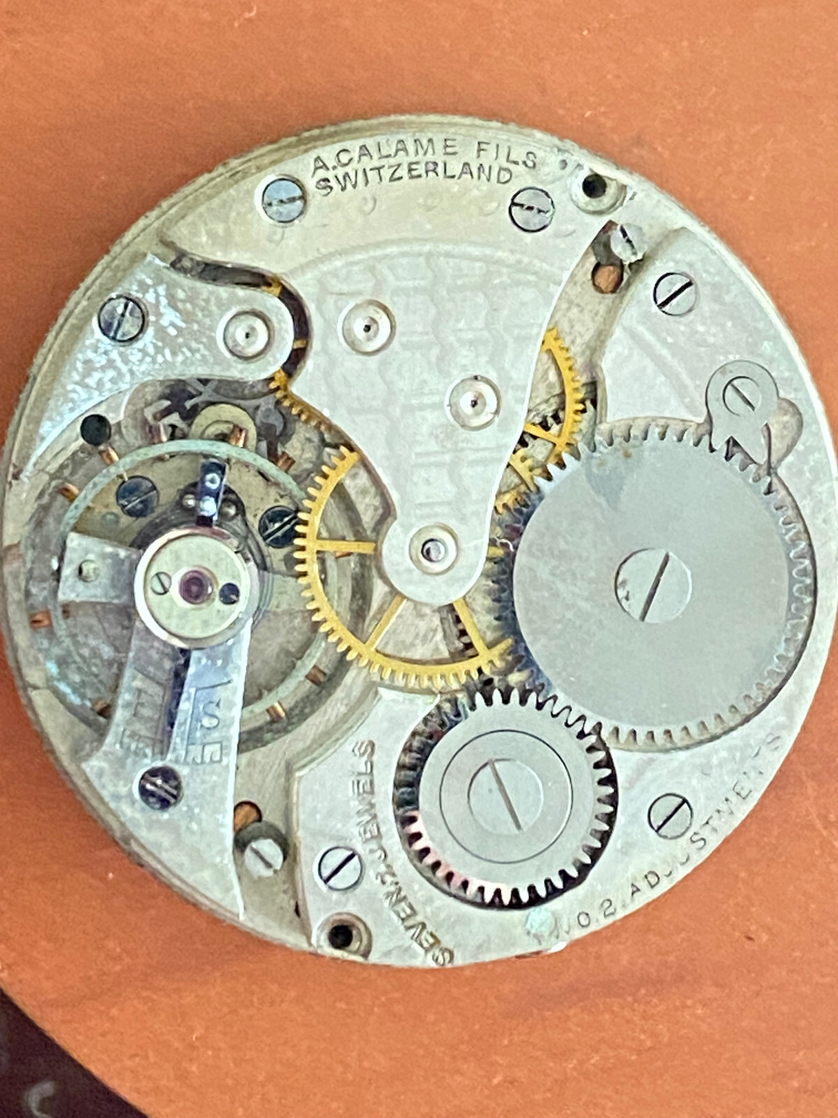 VINTAGE 0 SIZE CALAME FILS POCKET WATCH MOVEMENT KNICKERBOCKER DIAL NOT RUNNING