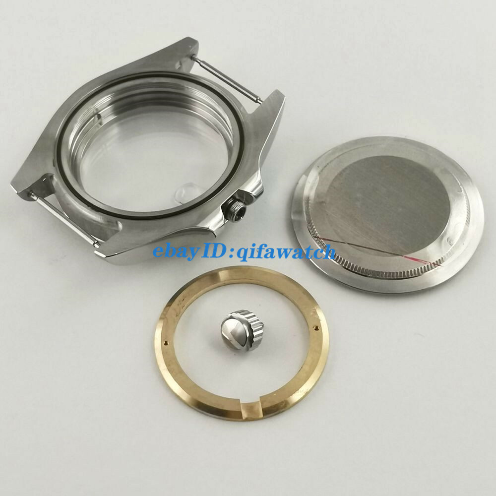 43mm silver watch case steel fixed bezel Fit ETA 2836,8215 821A,DG2813/3804 move