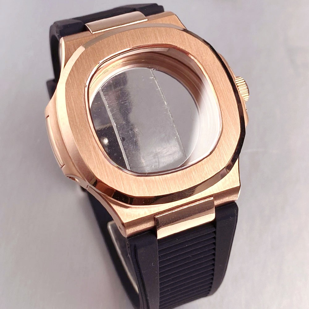 40mm Rose Gold Nautilus Watch Case Sapphire 20ATM For NH35 NH36 NH38 ETA2824