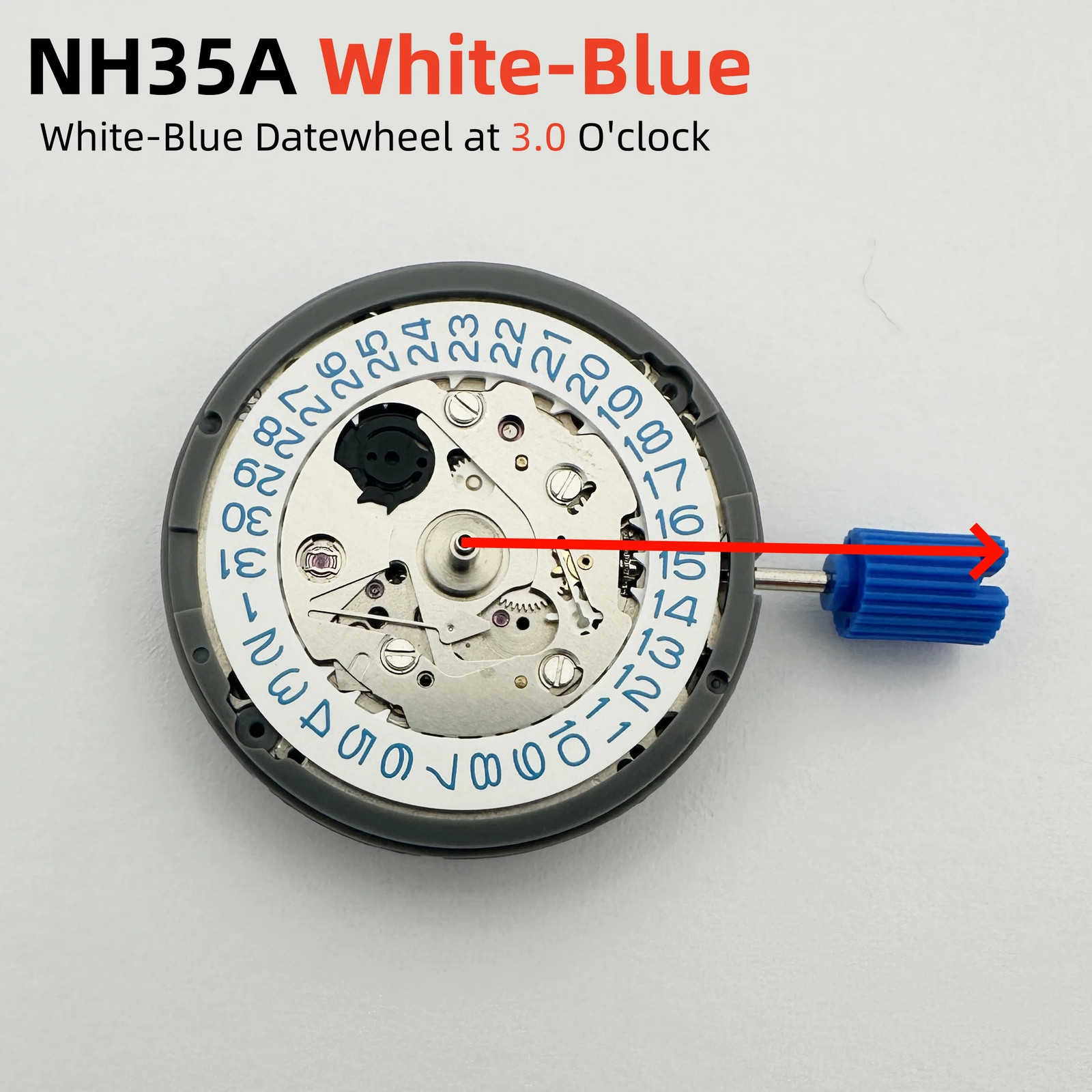 Genuine NH35 Mechanical Movement Modified Red Datewheel 3.0/3.8 Crown Modilver
