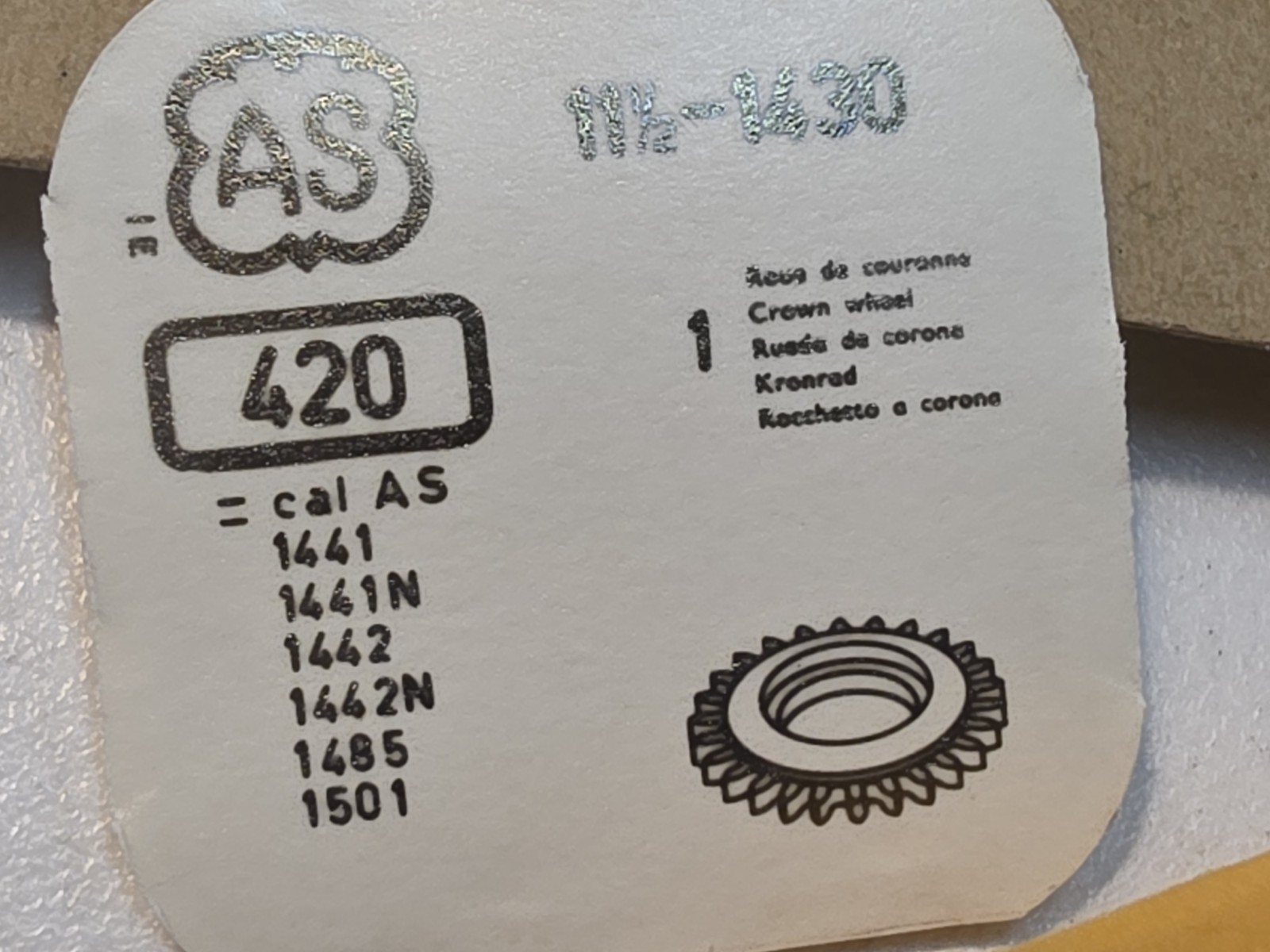 NOS AS 11-1/2L 1430 A. Schild 1430 P/N 420 Crown Wheel Parts Spares Repairs