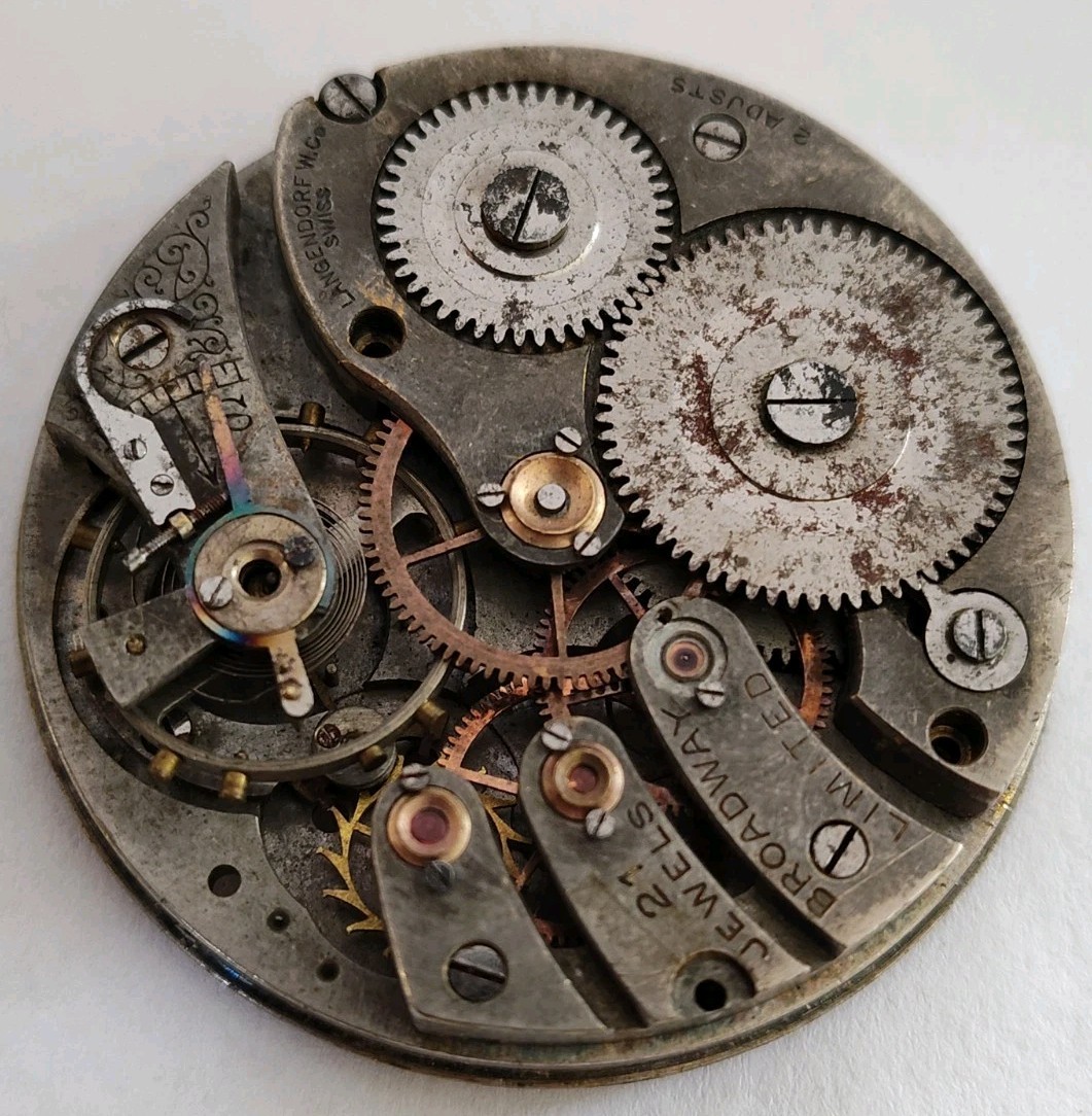 1920’s Langendorf Swiss 21J Pocket Watch Movement Broadway Limited Full Hand Set