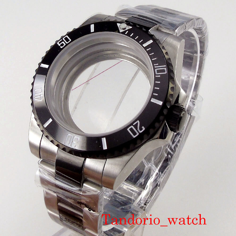 Fit NH35A NH36A Movement 40mm Watch Case Black PVD Ceramic Bezel Sapphire Glass