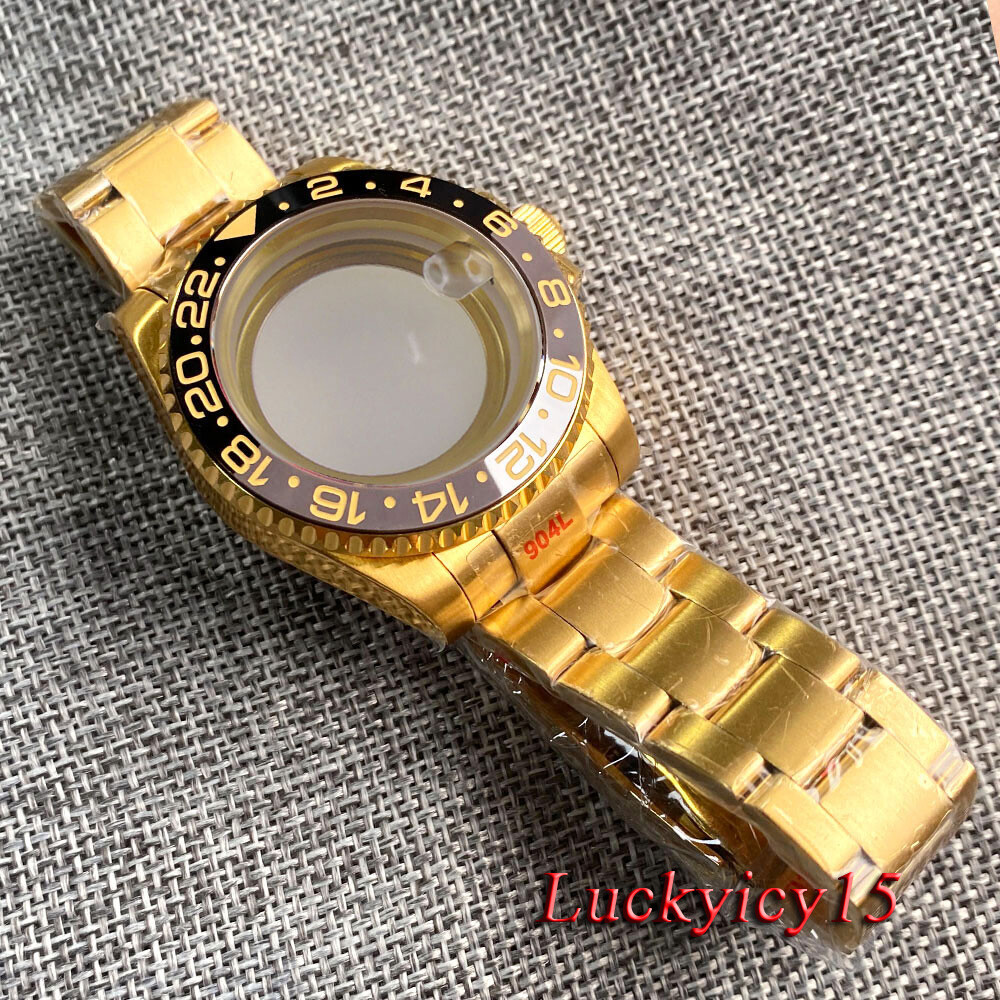 40MM Watch Parts Sapphire Glass Watch Case Golden Bracelet Fit NH35 NH36 ETA2824