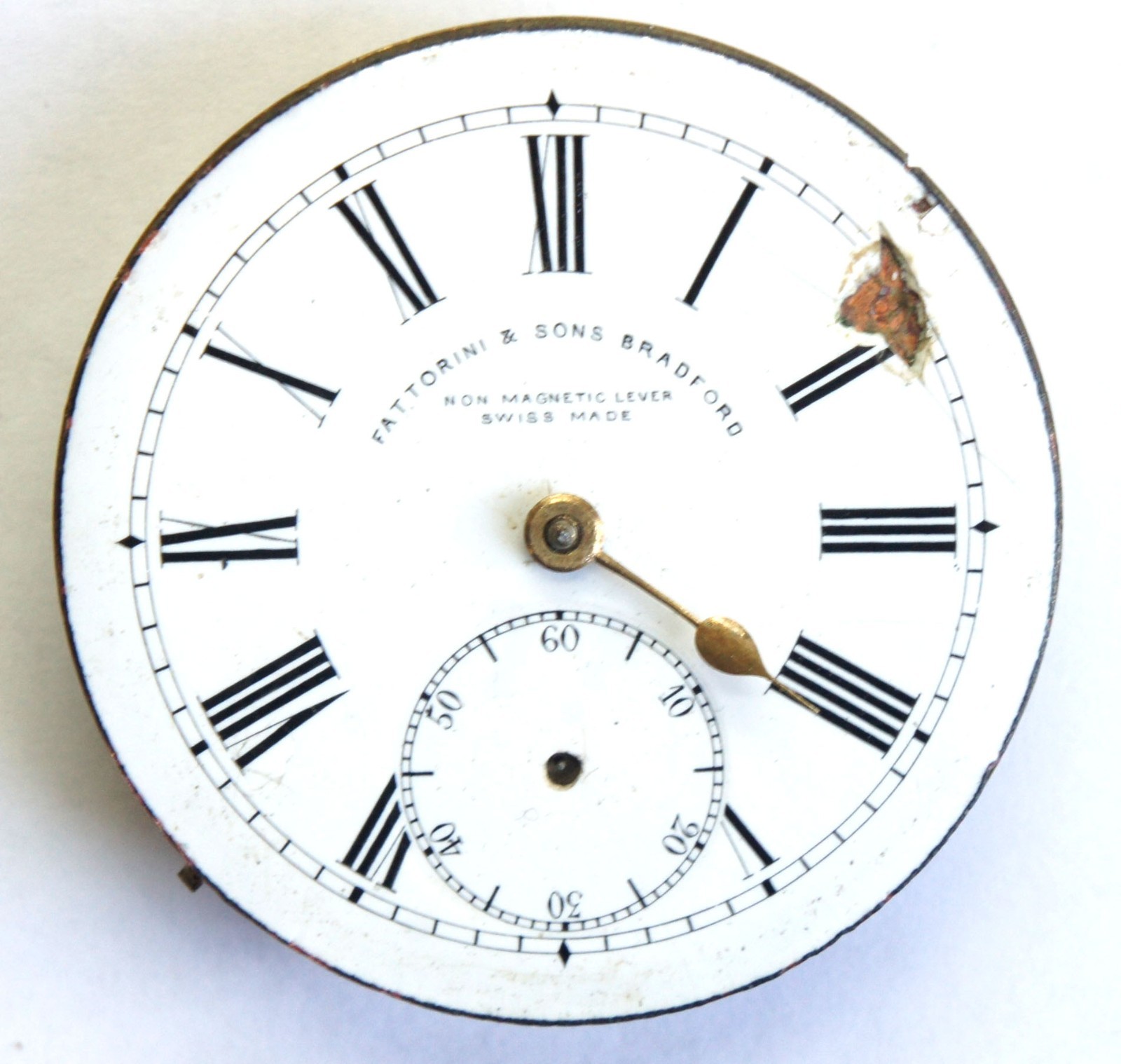 Fattorini and Sons Bradford English Pocket Watch Movement Diameter 47 mm