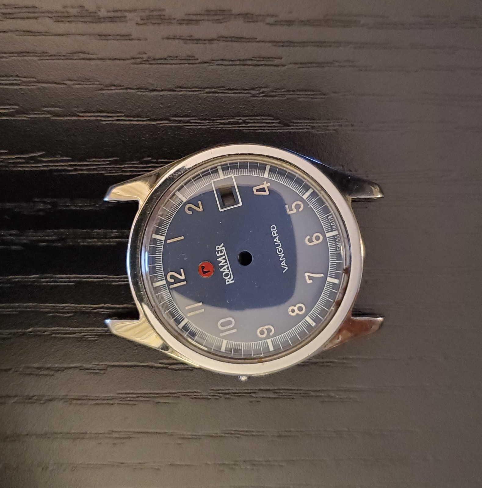 Vintage 1960s Swiss Roamer Vanguard Stainless Steel Case/Crystal and Blue Dial