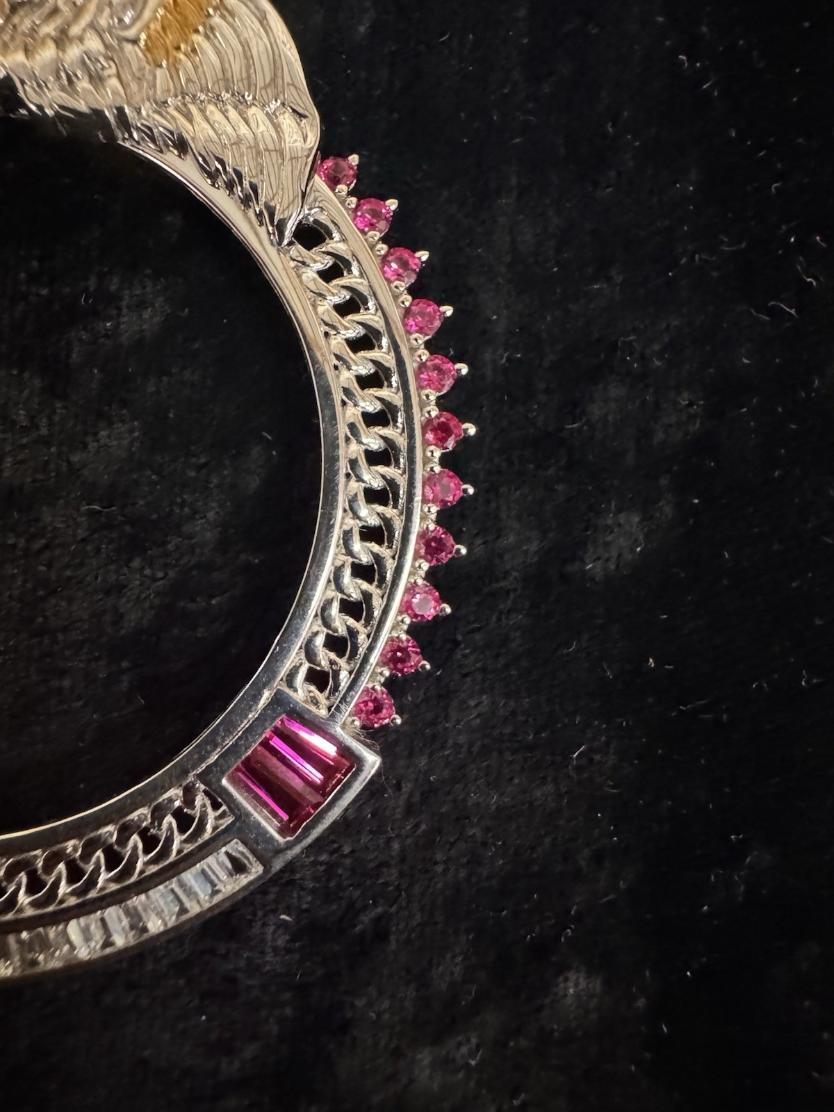 925 Silver Rhodium-Plated Bezel with Red, Green & White Mexico Flag Stones