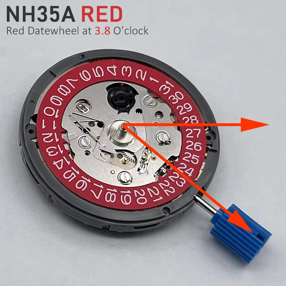 Mechanical Movement Modified Red Datewheel 3.0/3.8 Crown Japan Mod NH35A Disc