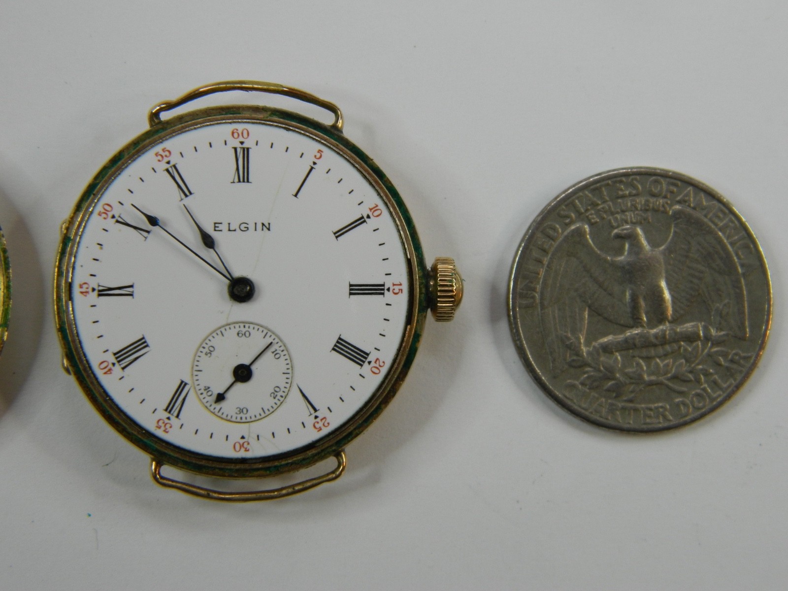1908 PRE-WW1 ELGIN 0S 10K GOLD FILLED WIRE LUGS TRENCH WATCH – FINE CASE -REPAIR