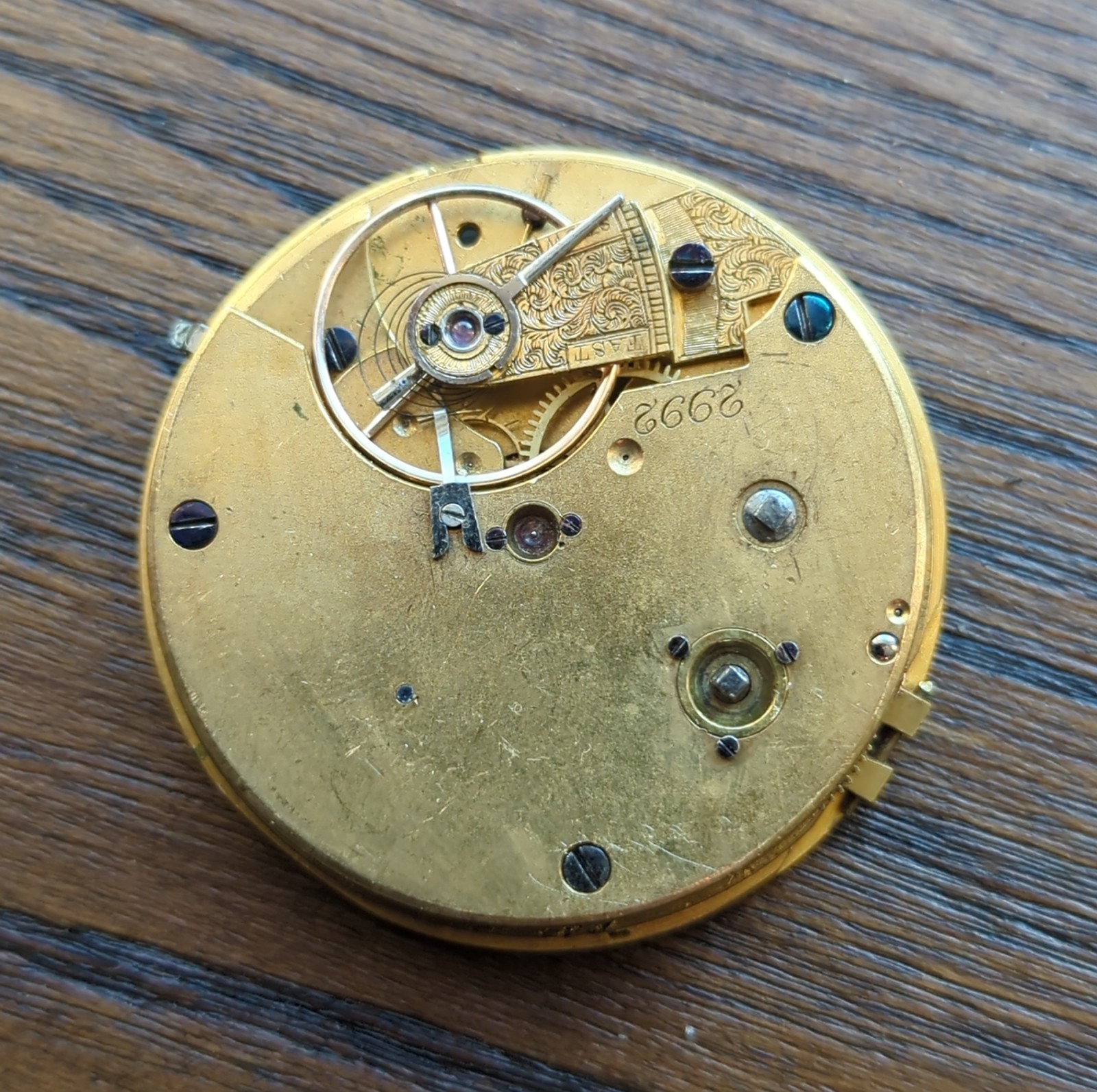 English Chronograph Pocket Watch Movement for Repair or Parts (BT64)