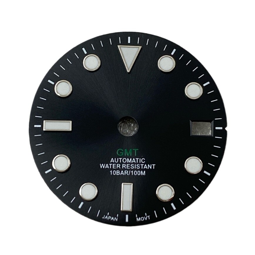 NH34 Dial 28.5mm GMT 4-Hand Dial No Logo Blue Lume for NH34 Movement Watch Dial
