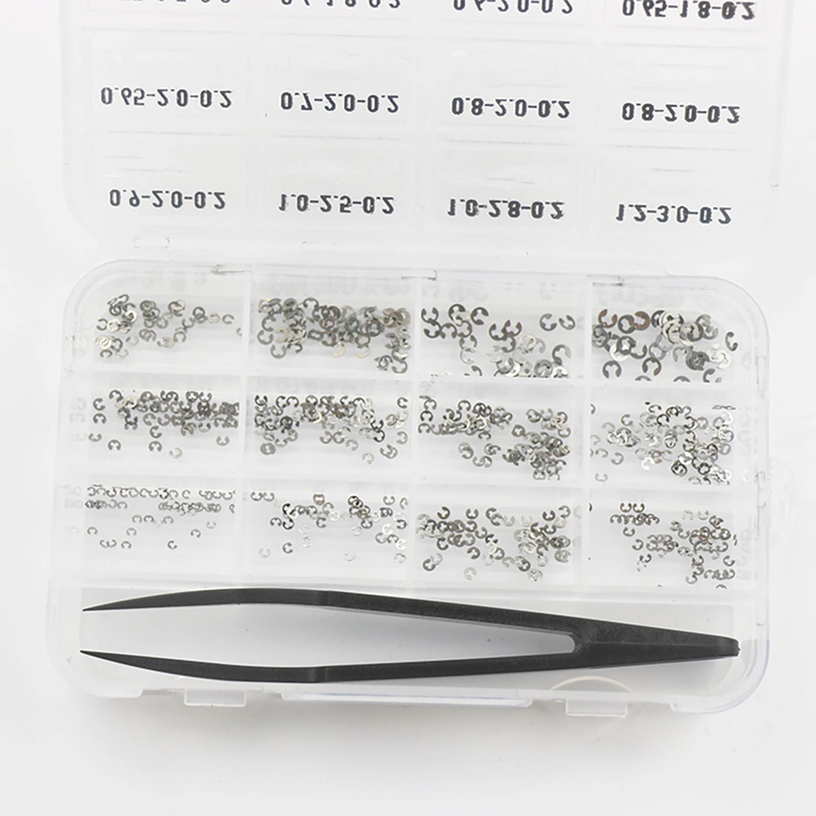 360Pcs 0.2mm Thick Assorted Watch Circlip E-Clips Snap Ring Latch Pusher+Tweezer