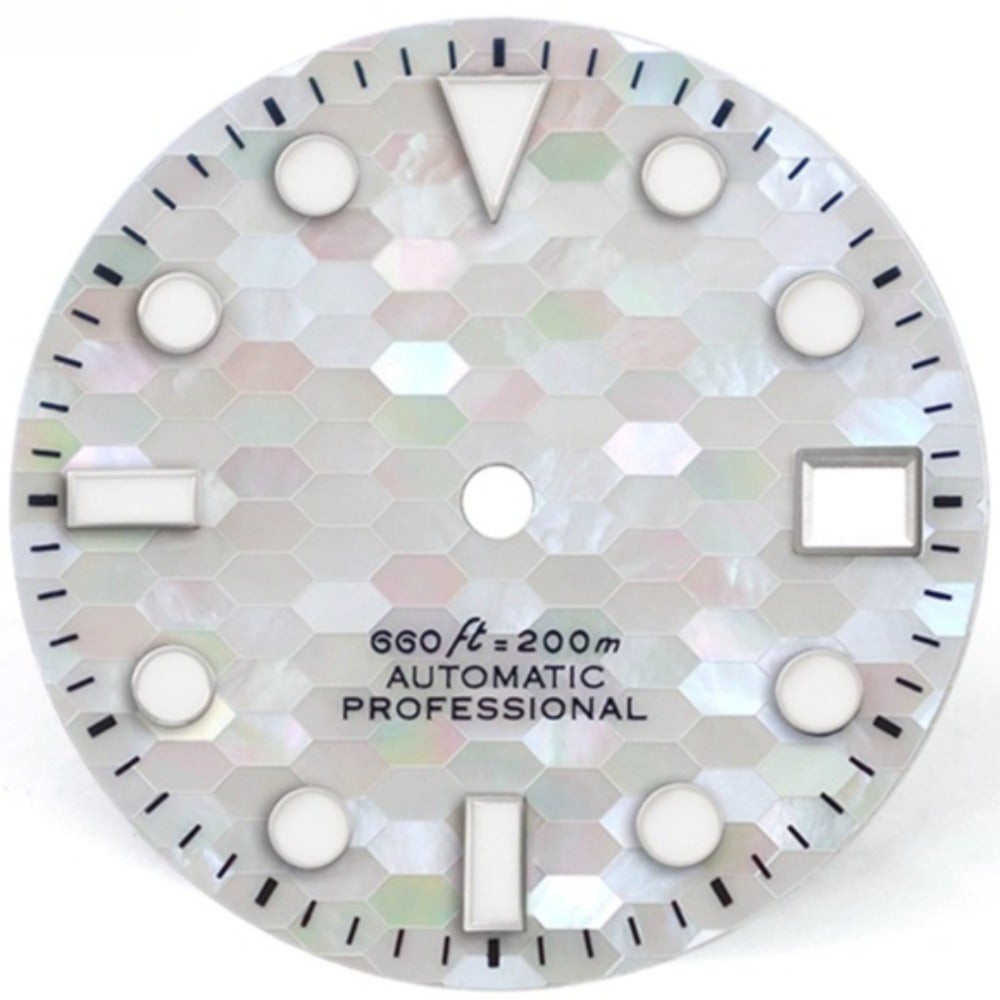 Silver No Logo 28.5mm Natural Seashell Blue Luminous Watch Dial for NH35