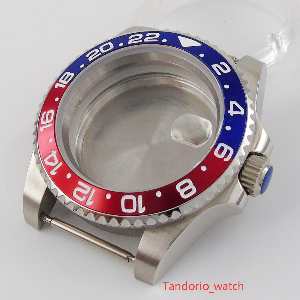 40mm Sapphire Glass Watch Case fit NH34 NH35 NH36 Auto Movement Blue Red Bezel
