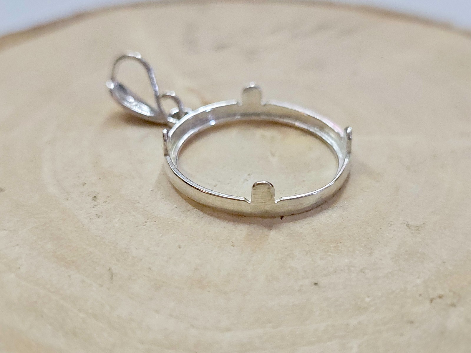 925 Sterling Silver Prong Back Diamond Cut Bezel for 19mm Penny 1 Cent Coins