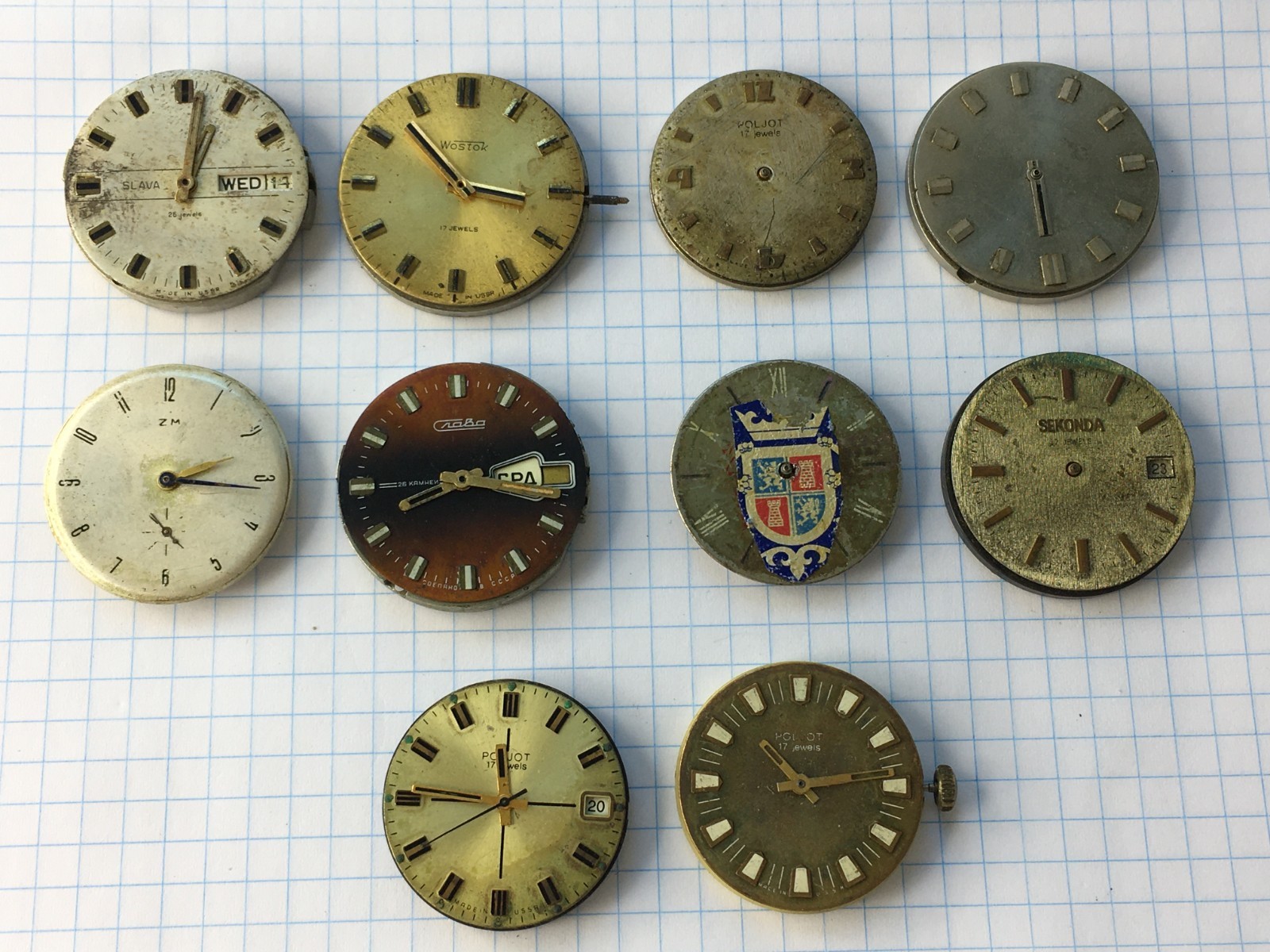 MOVEMENTS (10pcs) FOR MENS WRIST WATCH Vostok Slava etc. USSR for parts