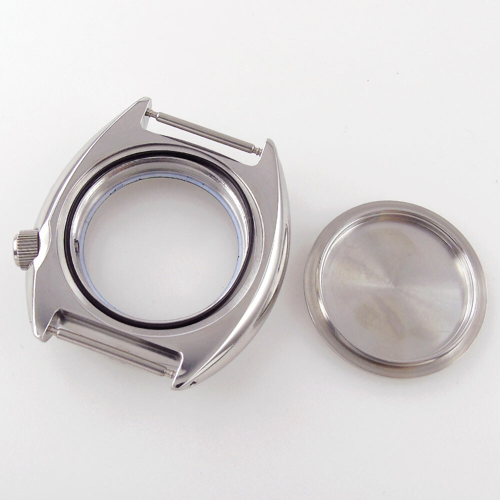 45mm Sapphire Watch Case For NH35/NH36 Chapter Ring Silver/Black Aluminum Bezel