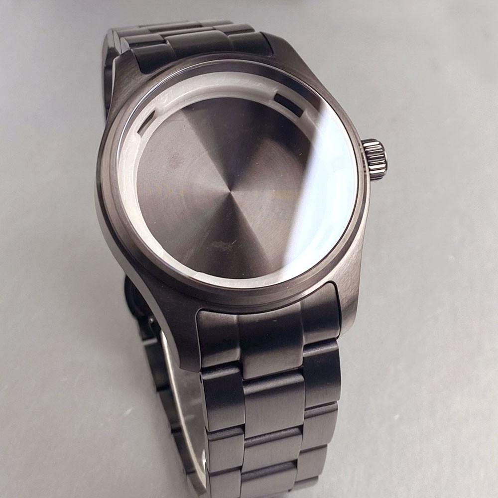 39mm Black PVD Sapphire Glass Watch Case Bracelet Fit NH34 NH35 NH36 ETA 2824