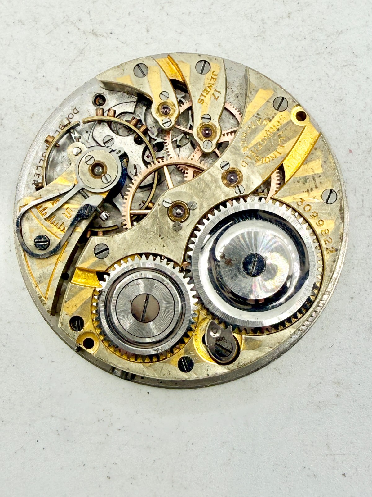 Antique 1917 Illinois Grade 44 12s 17j Pocket Watch Movement Dial/Hands