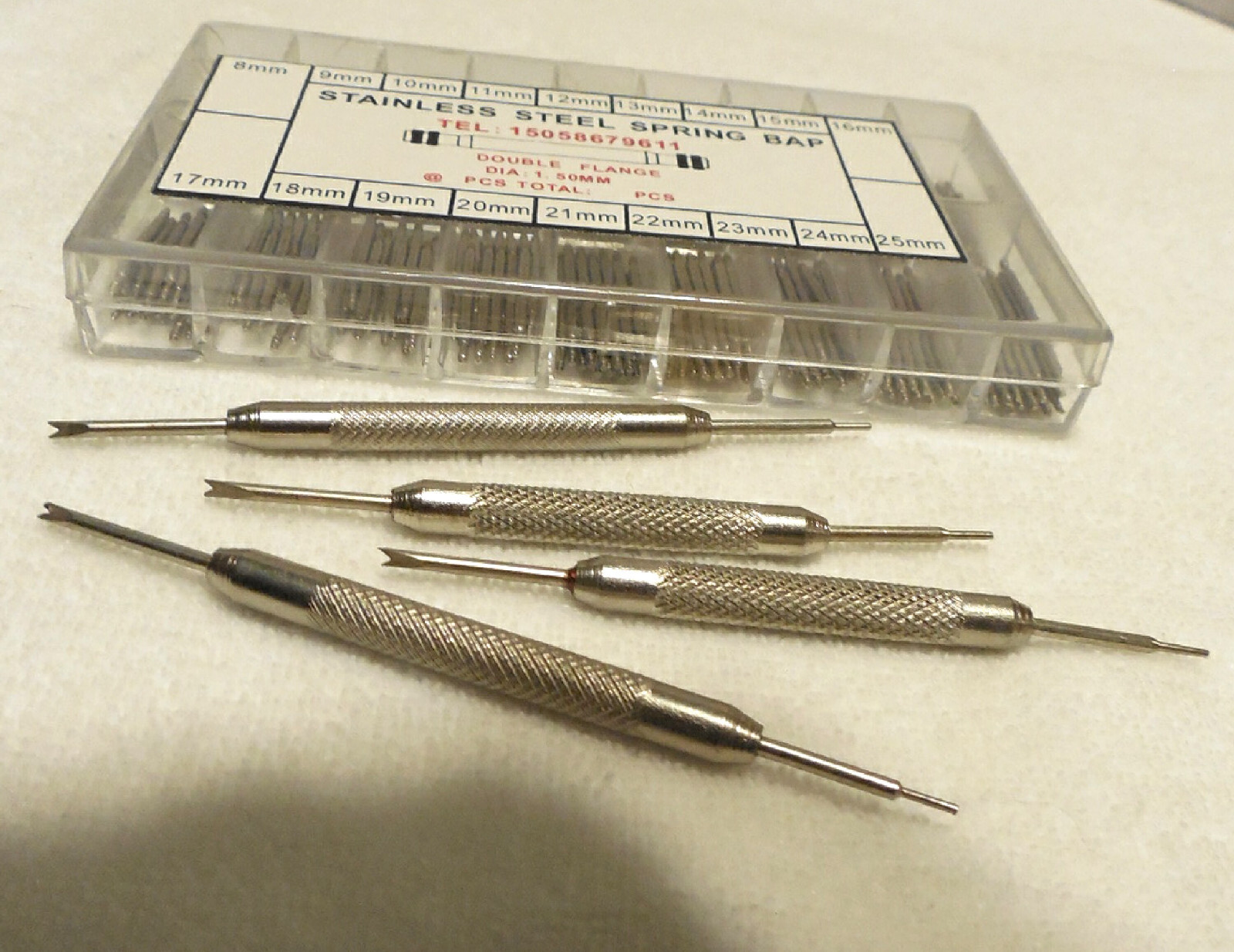 Spring Bar Assortment Watch Band 220 Pc Stainless Steel 8mm-25mm Double Flange