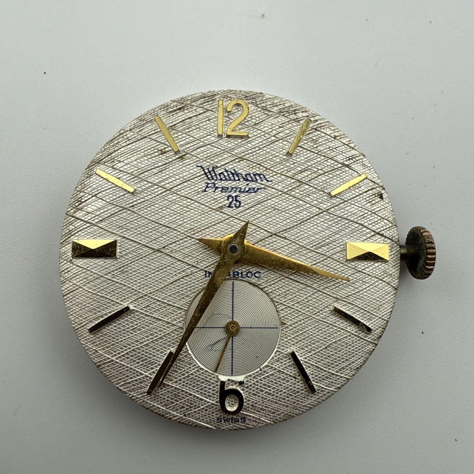 Vintage Waltham Premier 25 jewel men’s wrist watch movement Dial hands and crown