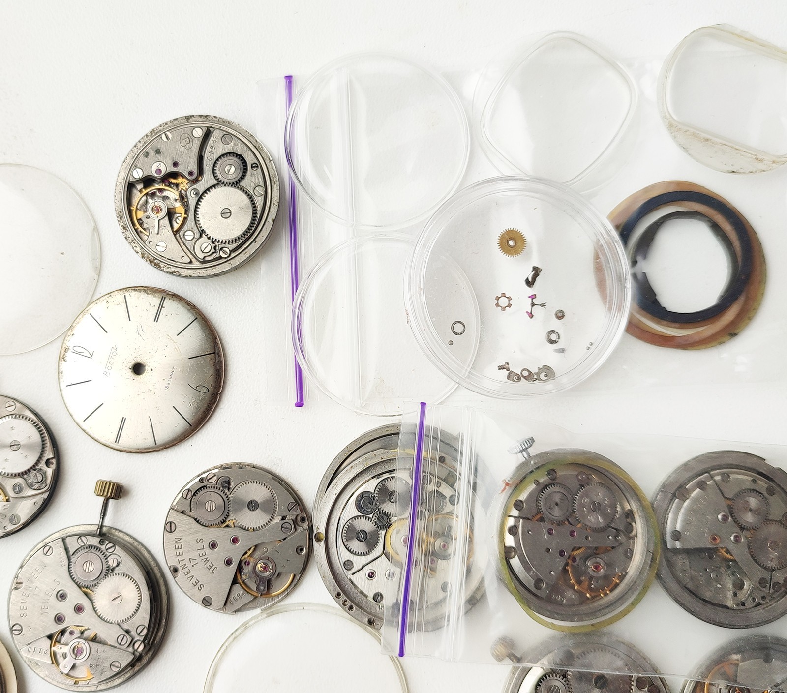 Many Soviet Movement Parts Poljot, Luch, Slava, Raketa, Zim mechanical watch lot
