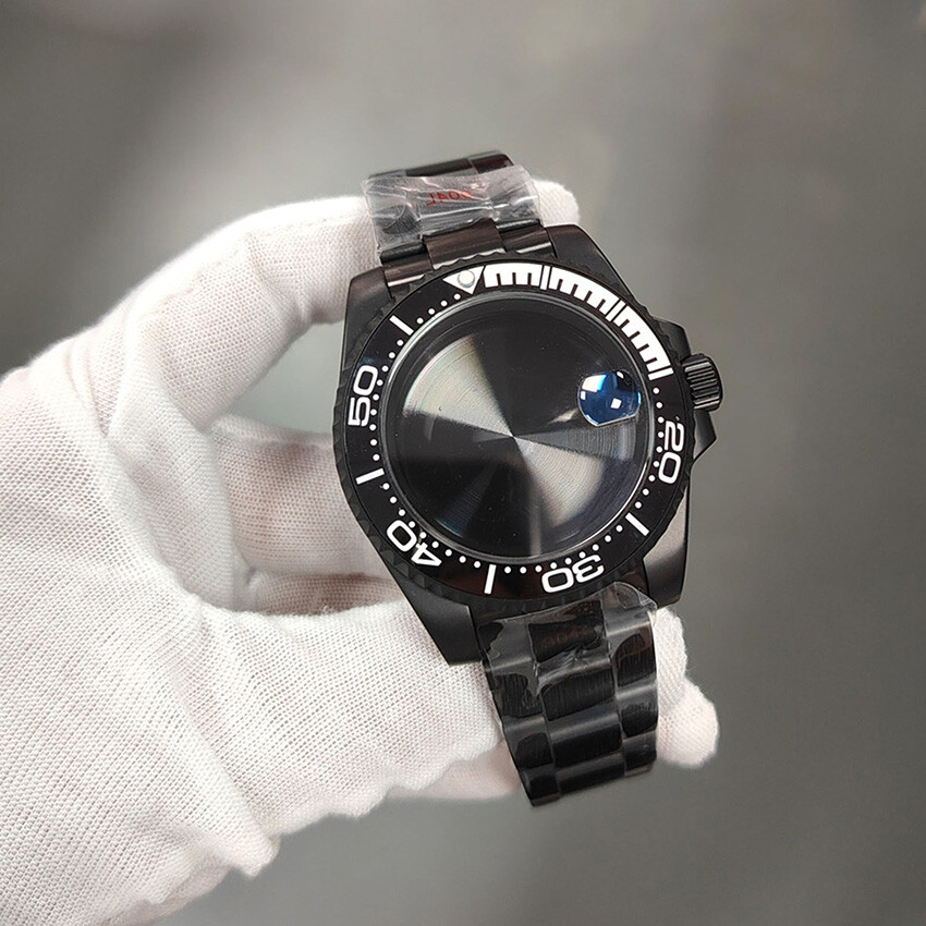 40MM Black Frosted Watch Case + Strap + Bezel Accessories for NH35/NH36 Movement