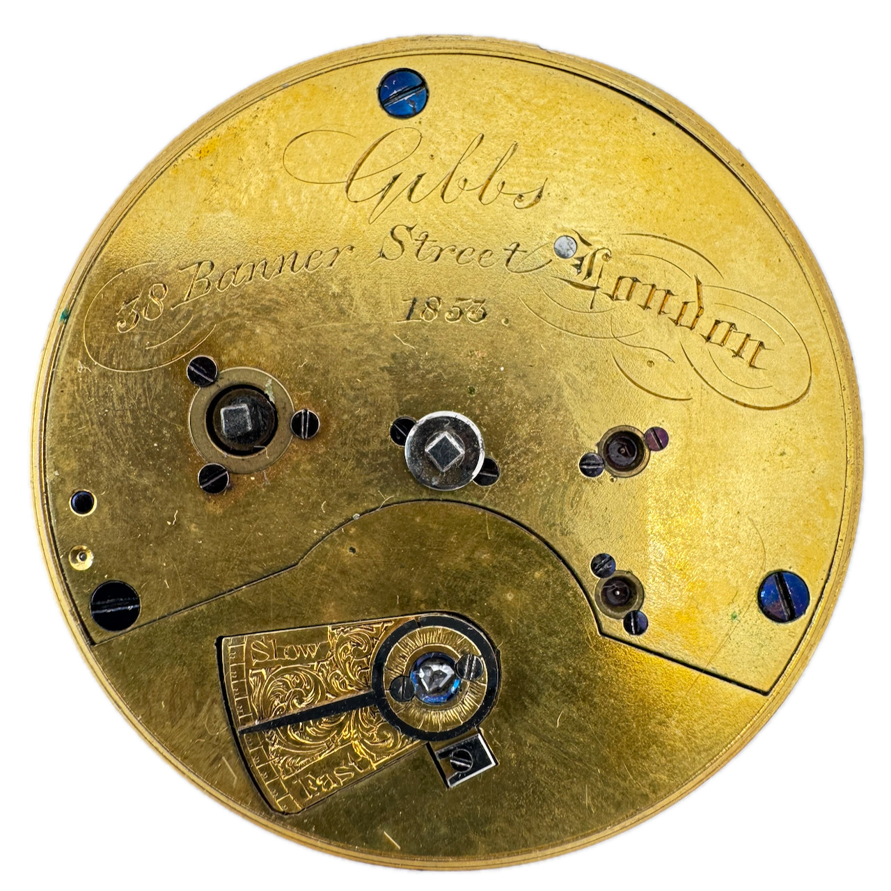 Antique 41mm 1853 Gibbs Banner St. London England Key Wind Pocket Watch Movement