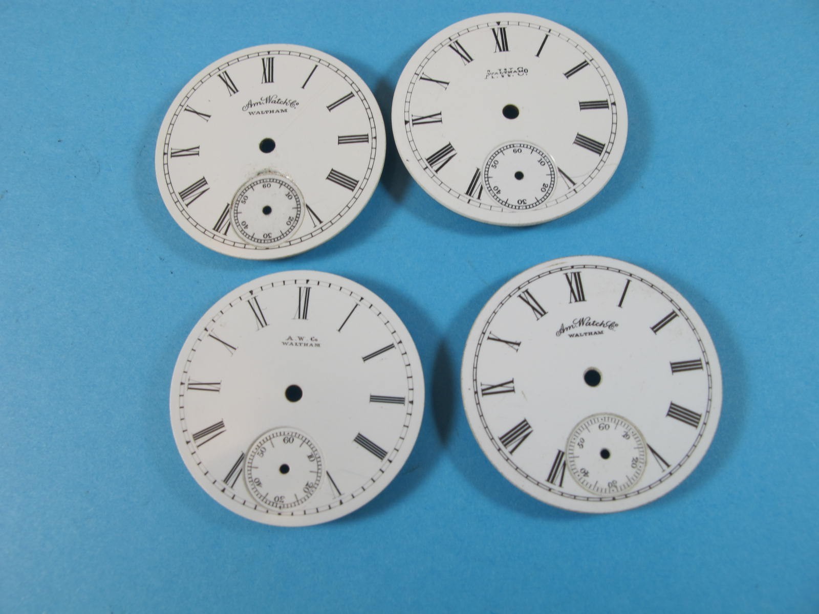 WALTHAM WATCH CO AMERICAN SIZE SIX POCKET WATCH DIAL GROUP OF 4