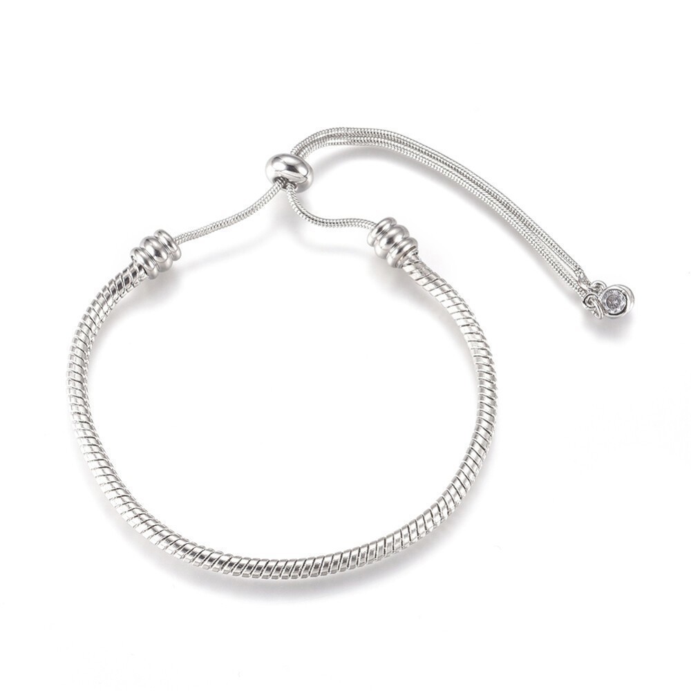 5x Vacuum Plating Adjustable Snake Chain Slider Bracelet with Rhinestone Charms
