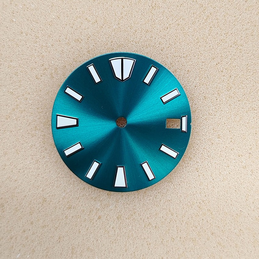28.5MM Large Studded Sunburst Watch Dial Green Luminous for NH35/NH36 Movement