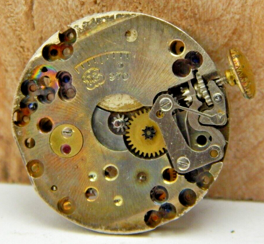 Vintage Banner 7 jewel AS 970 12/0s wrist watch movement with crown and stem
