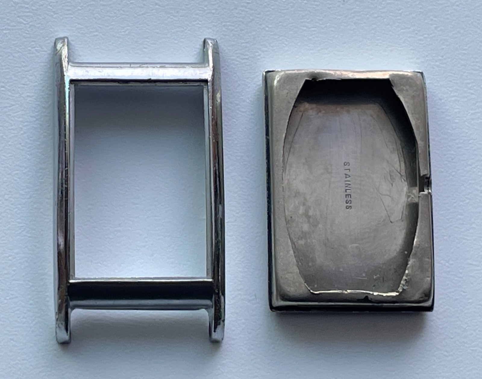 Watch Case Base Metal Rectangular Silver Tone Parts Replacement Vintage