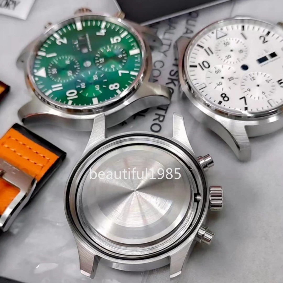DIY Watch Part Kit for 7750 Pilot Chronograph 43mm Watch Case+Dial+Hands+Strap