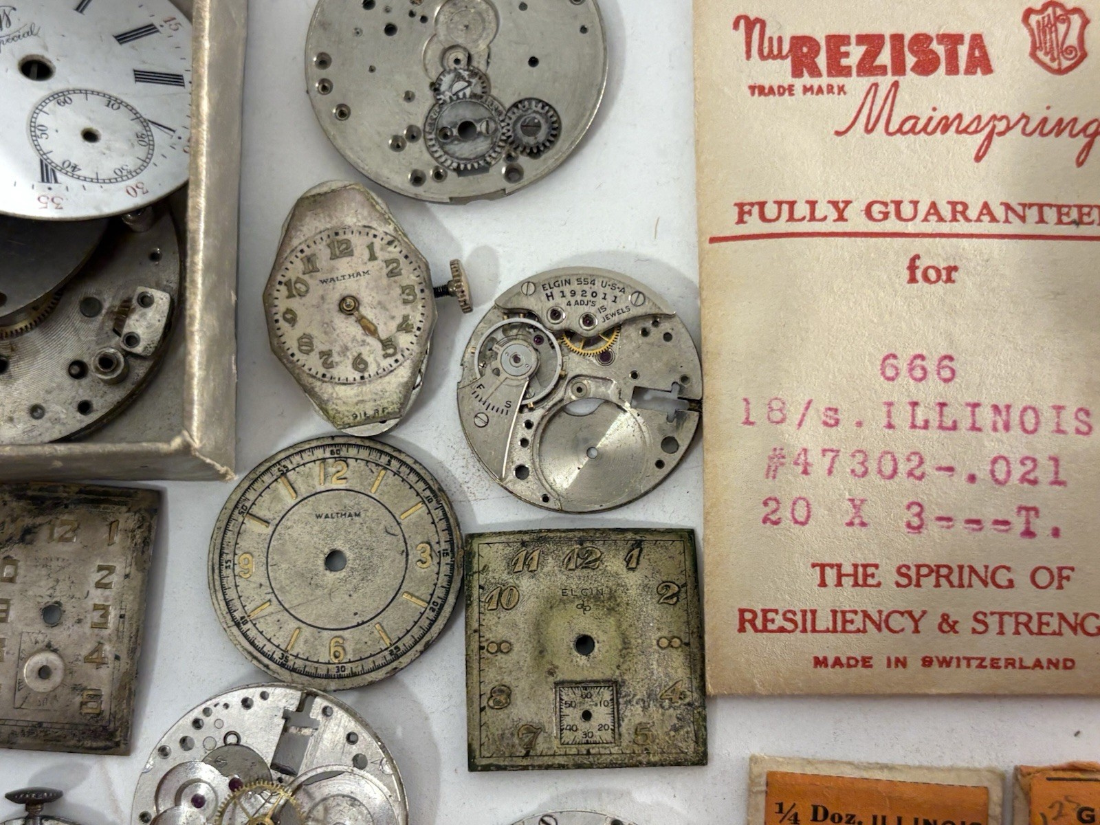 Lot of Vintage Watchmaking Watch Movements, Faces and Crowns for Parts or Repair