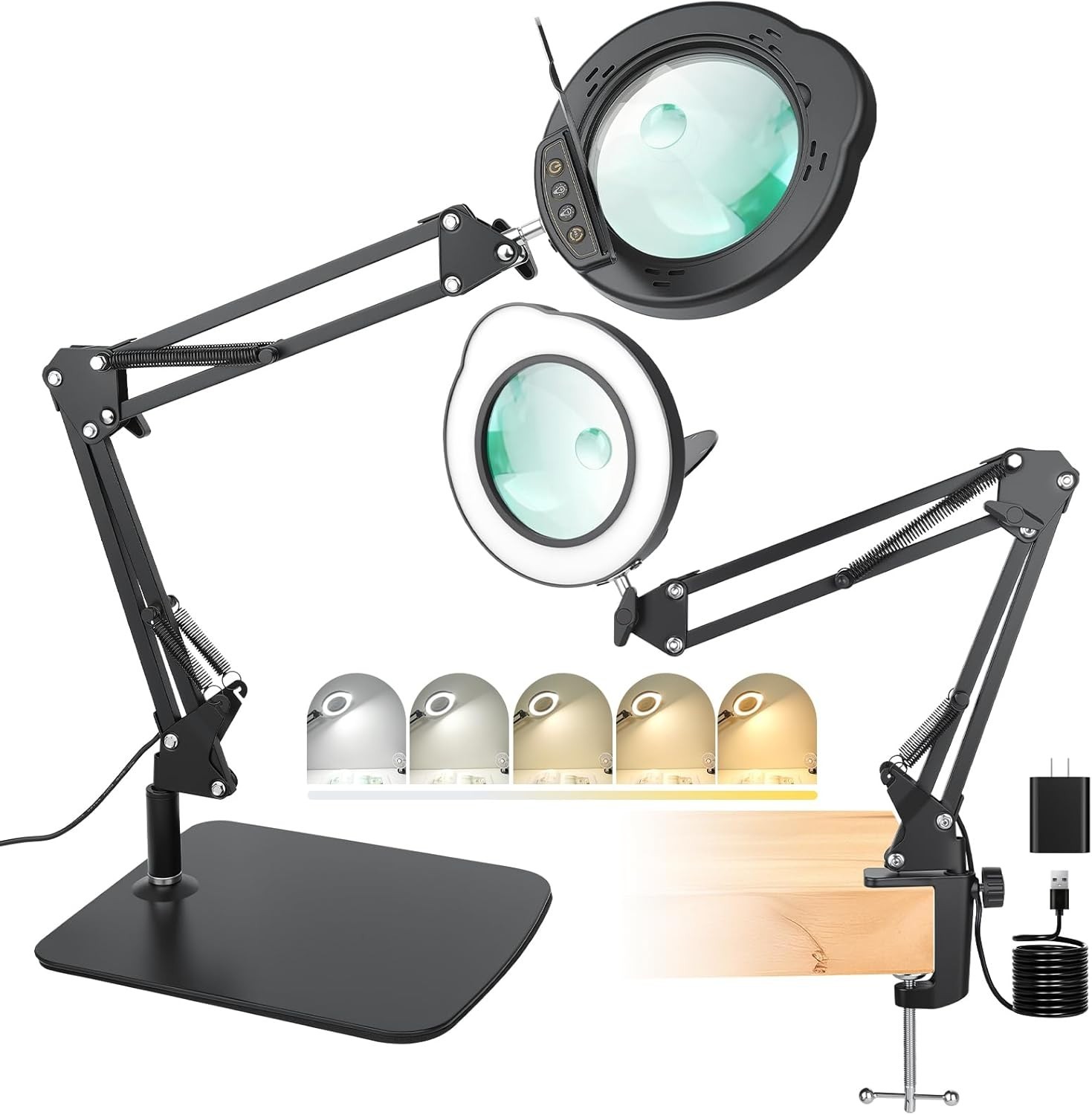 15X 30X Magnifying Glass with Light and Stand, LED Desk Lamp with Base and Cl…