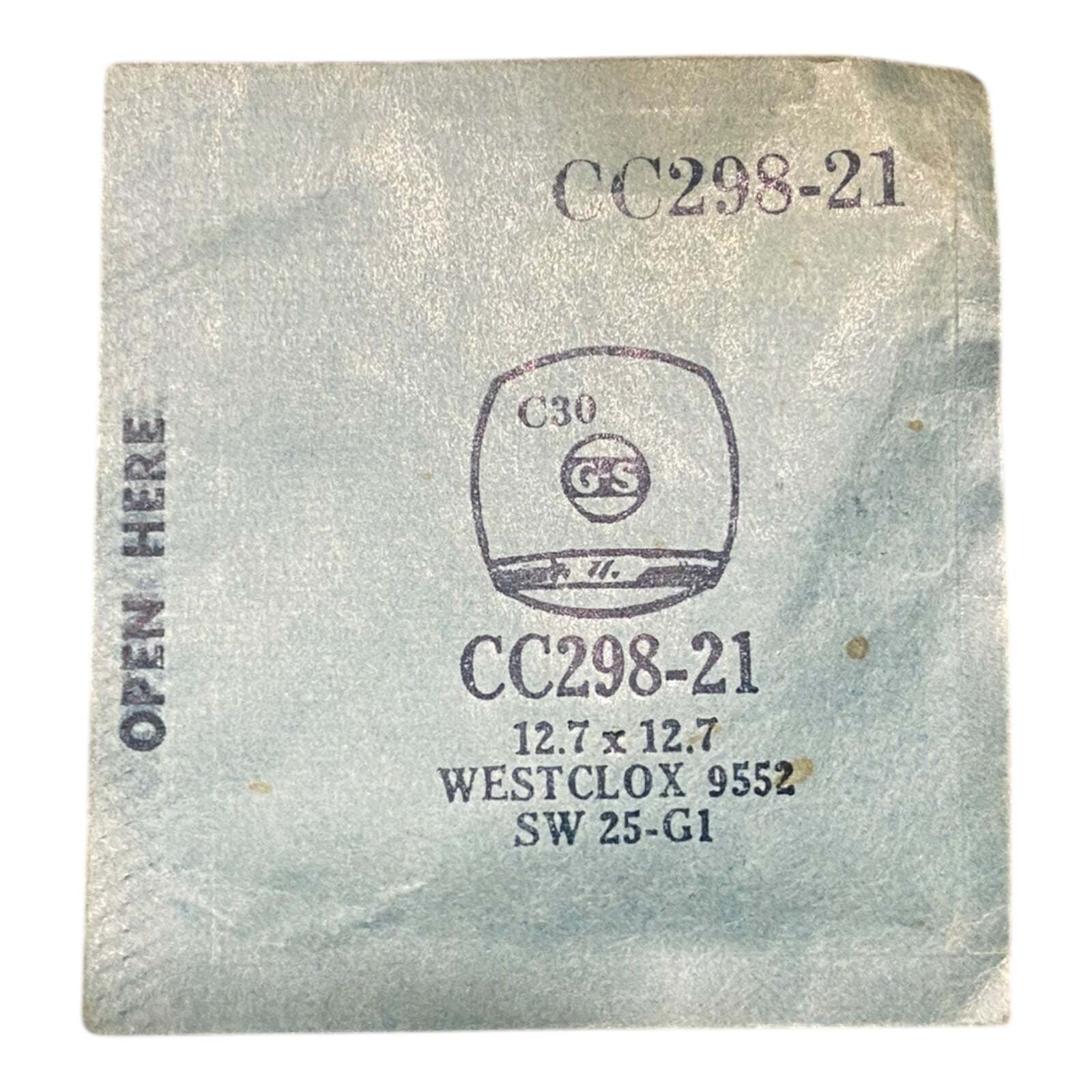 Germanow-Simon Mach (GS) CC298-21 Watch Crystal 12.7×12.7 mm NOS Part Westclox