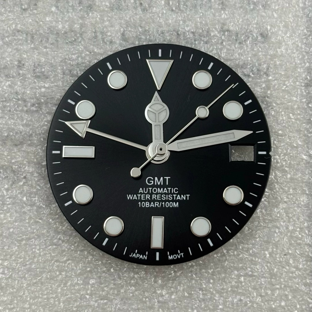 28.5mm Ice Blue Luminous dial + Four-hand watch dial fit NH34A NH34 GMT