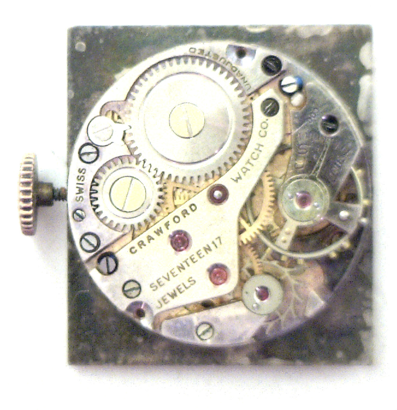 Antique CRAWFORD 17j Round Wrist Watch Movement Diamonds on Dial Working #P363